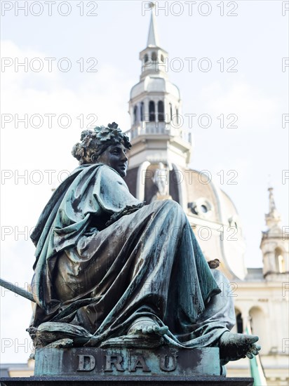 Female figure representing the river Drau, fountain of Archduke Johann, main square, Graz, Styria, Austria, Europe