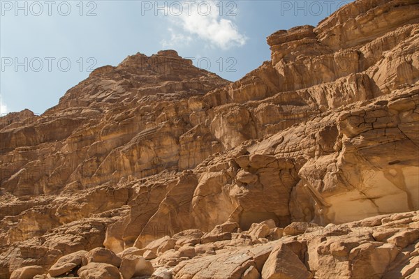 White canyon with yellow rocks, sunny day. Egypt, desert, the Sinai Peninsula, Nuweiba, Dahab