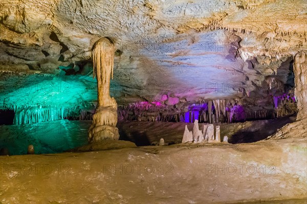 Stalactite and stalagmite formations in large opening in Cheongok cave in Donghae South Korea