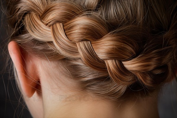 Close up of braided hair of woman. KI generiert, generiert AI generated