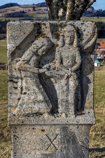 Stone relief, Way of the Cross station number 10 on the Buchenberg, Buchenberg, Allgaeu, Bavaria, Germany, Europe