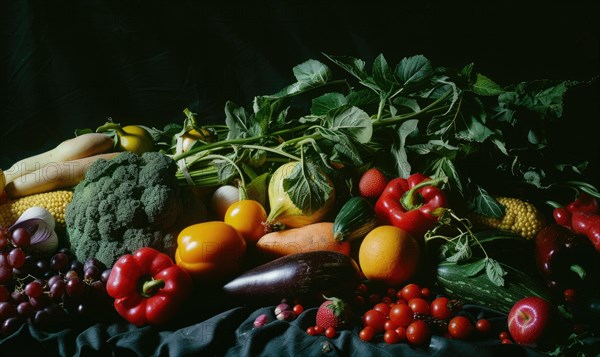 Still life Vegetables, Herbs and Fruit as ingredients in cooking. AI generated