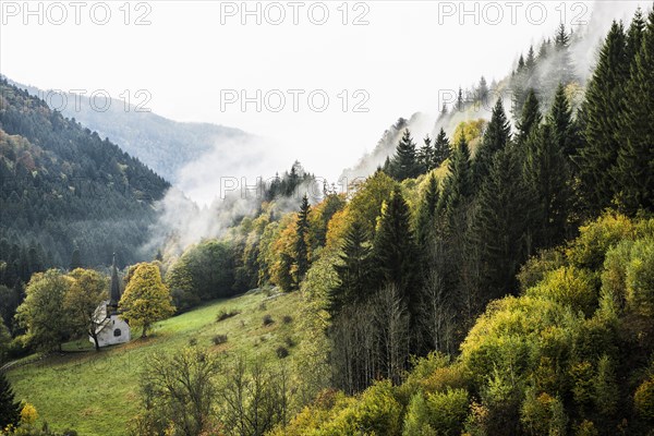 Chapel, Hoellental in autumn, near Freiburg im Breisgau, Black Forest, Baden-Wuerttemberg, Germany, Europe