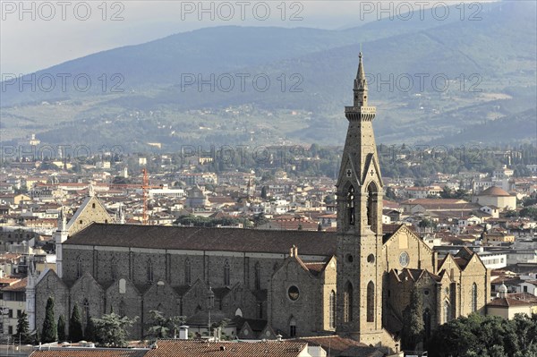 City panorama with the church of Santa Croce, view from Monte alle Croci, Florence, Tuscany, Italy, Europe