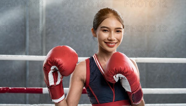 AI generated, woman, woman, 35, years, thai, thai, sport, boxing, gloves, thai boxing, muay thai, one person, portrait, athletic, fight, fighting, popular sport, thai boxer, boxing, boxing ring, thai woman