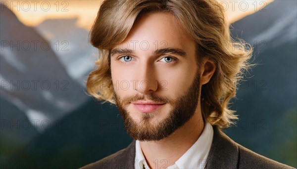 AI generated, human, people, man, men, bearded, love, affection, tenderness, family, Italian, 35, 40, years, attractive, attractive, one person, portrait, frontal, beautiful eyes, beautiful teeth, well-groomed, well-groomed man, smile, Italy, dark-haired, Italian man, Europe
