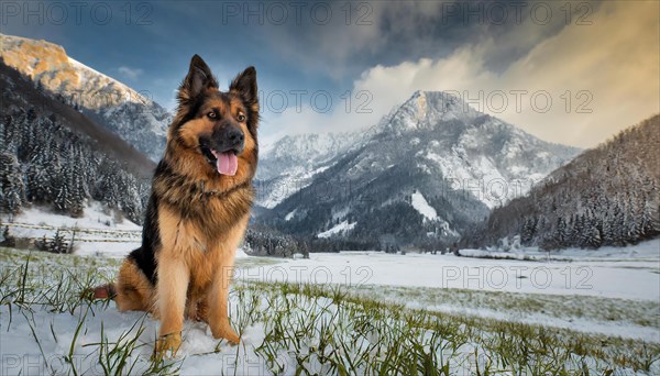 AI generated, animal, animals, mammal, mammals, biotope, habitat, one, single animal, foraging, wildlife, dog, domestic dogs (Canis lupus familiaris), portrait, ice, winter, snow