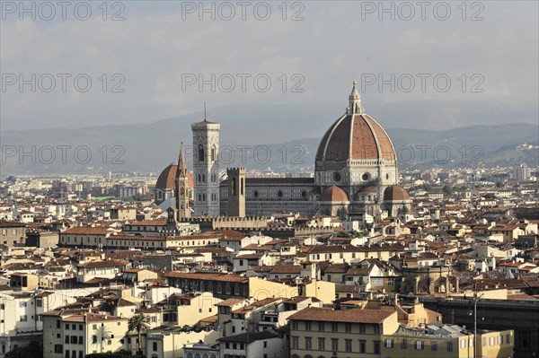 City panorama with Santa Maria del Fiore Cathedral, view from Monte alle Croci, Florence, Tuscany, Italy, Europe