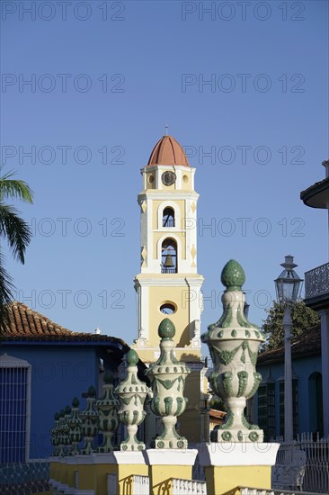 The Convento de San Francisco de Asis, Museo Nacional de la Lucha Contra Bandidos, bell tower and typical street, Trinidad, Unesco World Heritage Site, Sancti Spiritus Province, Cuba, Greater Antilles, Caribbean, Central America