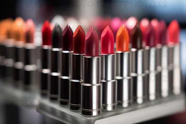 Selection of lipsticks with different color sin shop. KI generiert, generiert AI generated