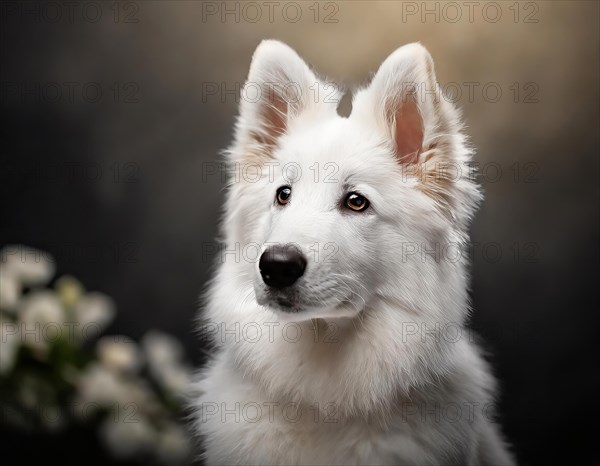 Dog, young dog, White Swiss Shepherd, Berger Blanc Suisse, recognised dog breed from Switzerland (picture KI generated), AI generated