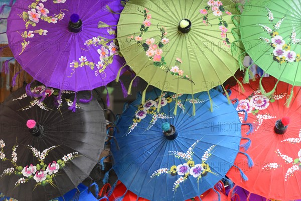 Traditional parasols, Bagan, Mandalay Division, Myanmar, Asia