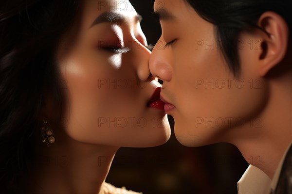 Asian couple kissing. KI generiert, generiert AI generated