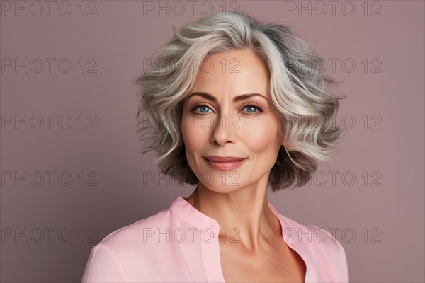 Mature beautiful woman with gray hair, AI generated