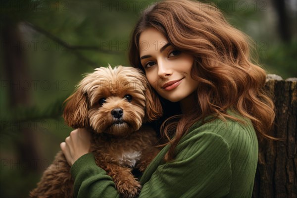 Young woman hugging her cute pet dog. KI generiert, generiert AI generated