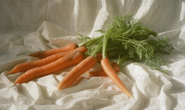 Carrots on a white background, carrots with green leaves on a white background AI generated
