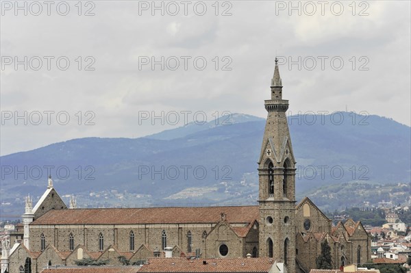 City panorama with the church of Santa Croce, view from Monte alle Croci, Florence, Tuscany, Italy, Europe