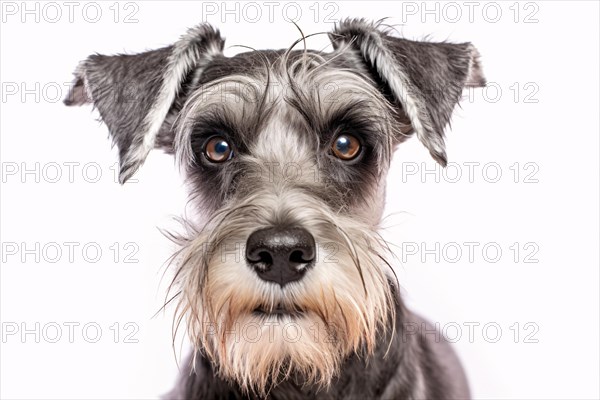 Portrait of Schnauzer dog on white background. KI generiert, generiert AI generated