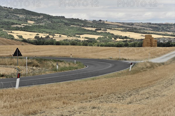 Harvested fields south of Siena, Crete Senesi, Tuscany, Italy, Europe