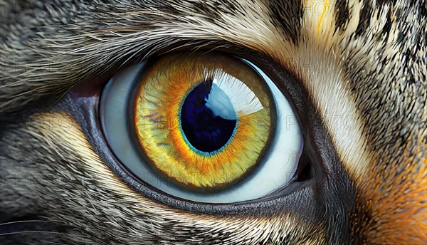 Eye of an animal, animal eye, close-up with iris and pupil, AI generated, AI generated