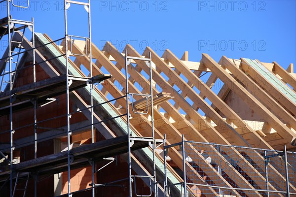 Carpentry work on a residential building under construction