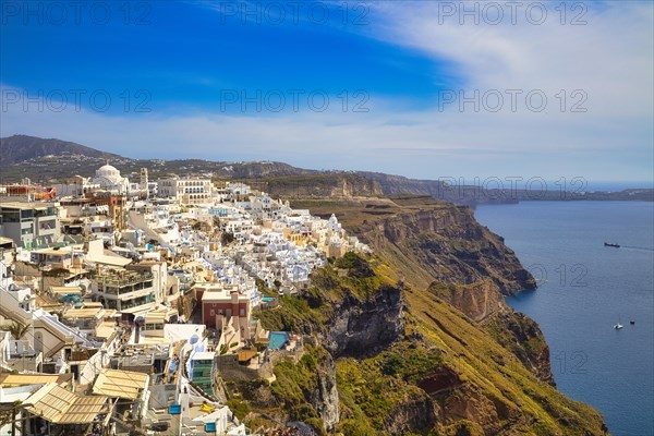 Panoramic view of Fira, Santorini, Cyclades, Greece, Europe