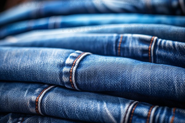 Stack of jeans pants, AI generated
