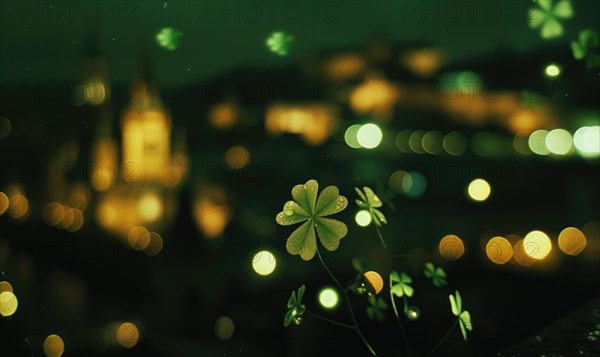 St. Patrick's Day background with bokeh defocused lights. AI generated