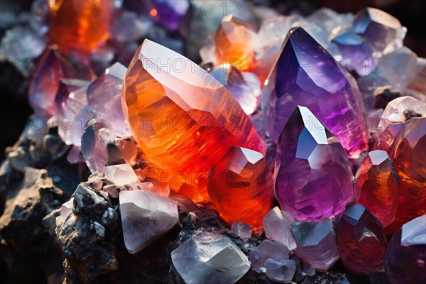 Colorful geodes of crystal gem stones. KI generiert, generiert AI generated