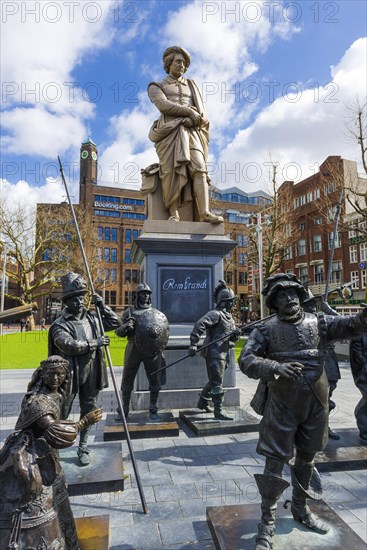 Statues at Rembrandtsplein, centre, city trip, holiday, journey, statue, monument, sight, history, metropolis, city, famous, Rembrandt, painter, Amsterdam, Netherlands