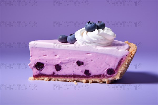Slice of blueberry fruit pie on violet background. KI generiert, generiert AI generated