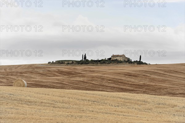 Harvested fields south of Siena, Crete Senesi, Tuscany, Italy, Europe