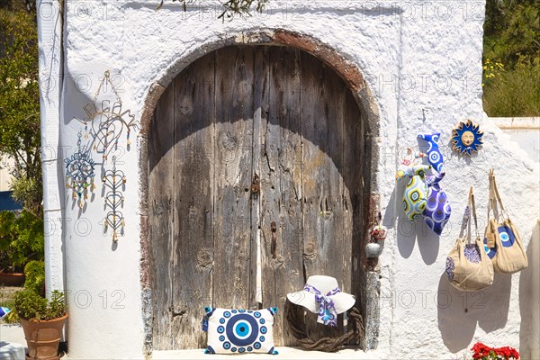 Souvenir shop in the narrow streets of Santorini, Cyclades, Greece, Europe