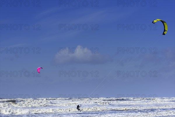 Kitesurfer, water sports, sea, surf, wind, umbrella, surfer, surfing, sport in the North Sea near Zandvoort, Netherlands