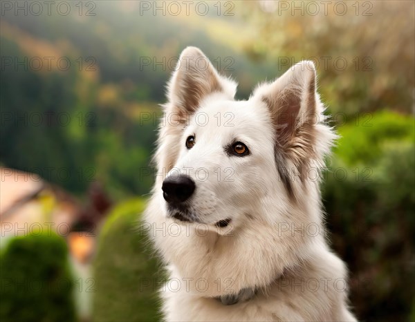 Dog, young dog, White Swiss Shepherd, Berger Blanc Suisse, recognised dog breed from Switzerland (picture KI generated), AI generated