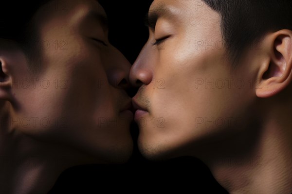 Close up of two homosexual men kissing. KI generiert, generiert AI generated