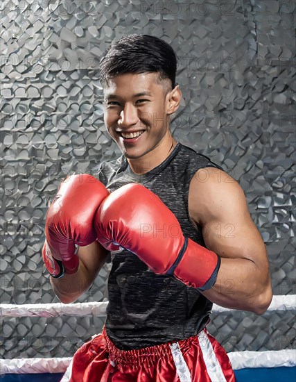 AI generated, man, men, 35, years, thai, thai, sport, boxing, gloves, thai boxing, muay thai, one person, portrait, athletic, fight, fight, popular sport, thai boxer, boxing, boxing ring, male