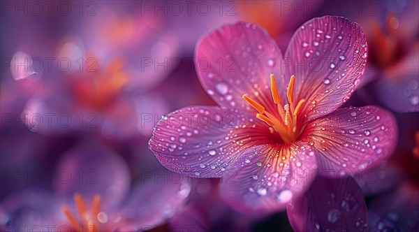 Saffron Purple flowers with dew drops and a dreamy soft focus effect, ai generated, AI generated