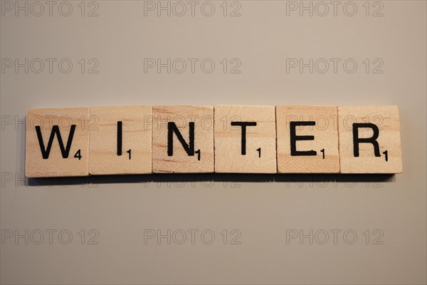 Winter lettering, wooden letters, North Rhine-Westphalia, Germany, Europe