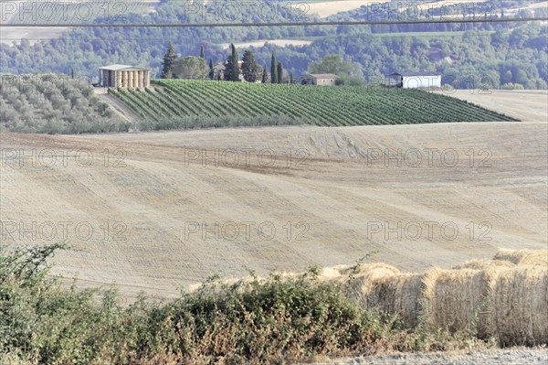 Harvested fields south of Siena, Crete Senesi, Tuscany, Italy, Europe