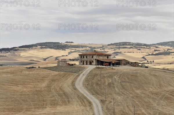 Harvested fields south of Siena, Crete Senesi, Tuscany, Italy, Europe