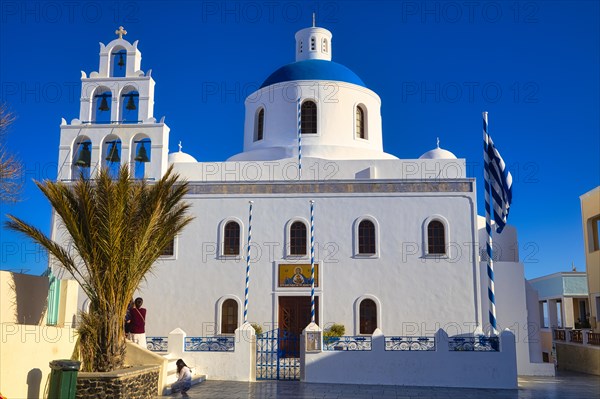Santorini, Oia, Panagia Platsani church on the main square, Cyclades, Greece, Europe