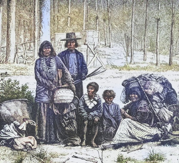 Indian family group west of the Rocky Mountains. From American Pictures Drawn With Pen And Pencil by Rev Samuel Manning c. 1880, United States, America, Historic, digitally restored reproduction from a 19th century original, Record date not stated, North America