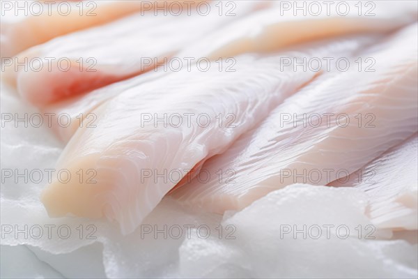 Close up of white Pangasius fish filet on ice. KI generiert, generiert AI generated