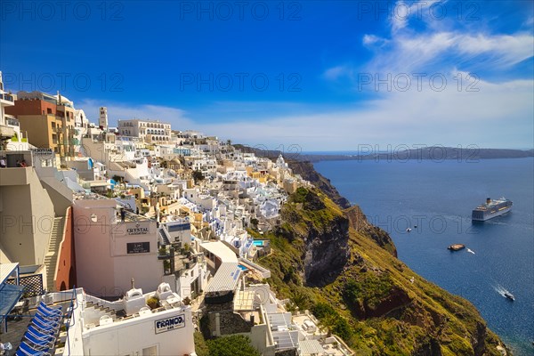 Panoramic view of Fira, Santorini, Cyclades, Greece, Europe