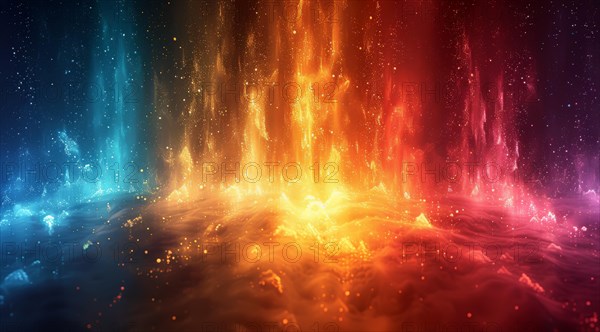 Abstract glowing representation of a fiery landscape with a vivid color gradient, ai generated, AI generated