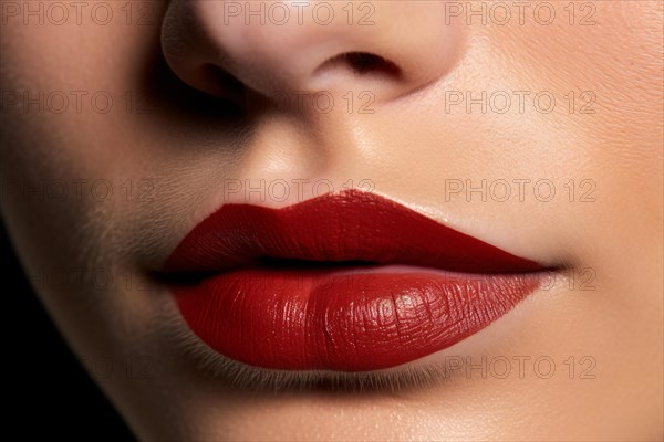 Close up of woman's mouth with bright red lipstick. KI generiert, generiert AI generated