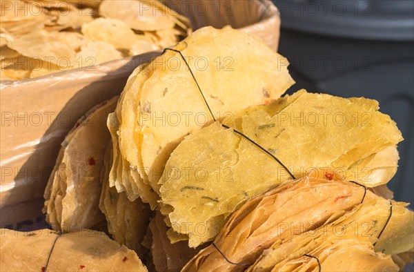 Chinese and Asian food on the market, rice, chips, noodles, sweets