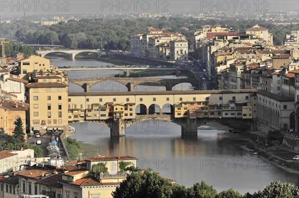 View of the Ponte Vecchio and the city of Florence from Monte alle Croci, Tuscany, Italy, Europe