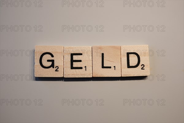 Money lettering, wooden letters, North Rhine-Westphalia, Germany, Europe